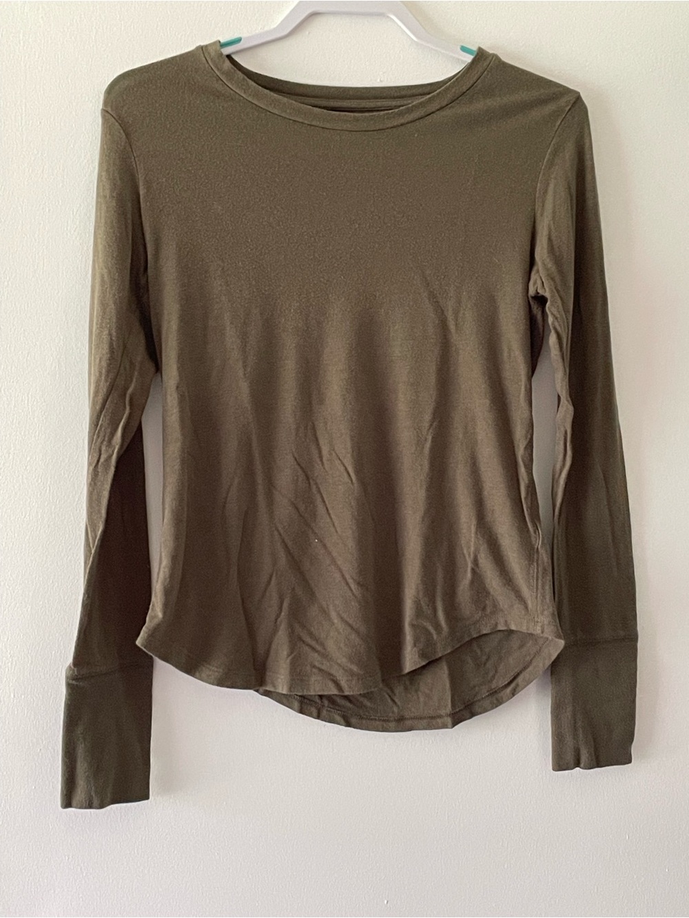 GAP Women's Long Sleeve Crewneck Top - Olive Green